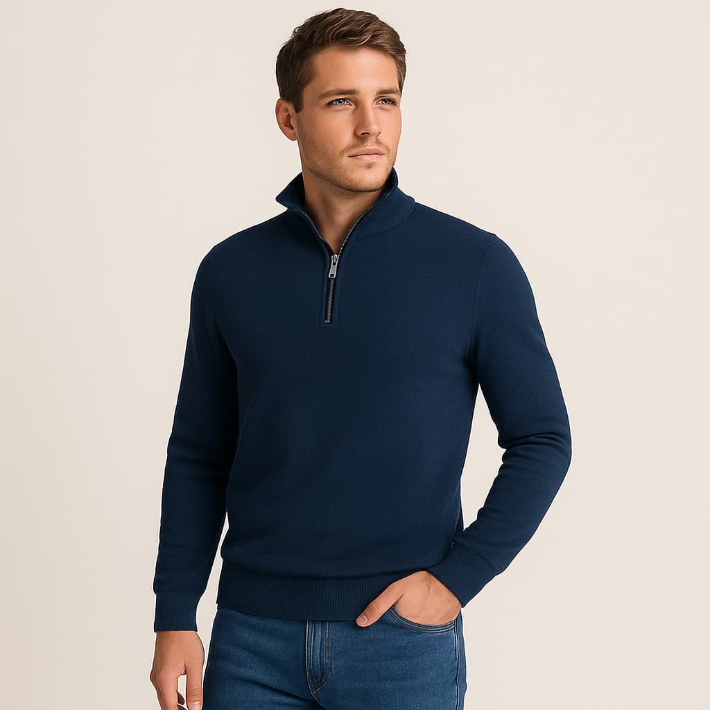 Suéter Masculino de Gola Alta com Zíper Qualidade Premium