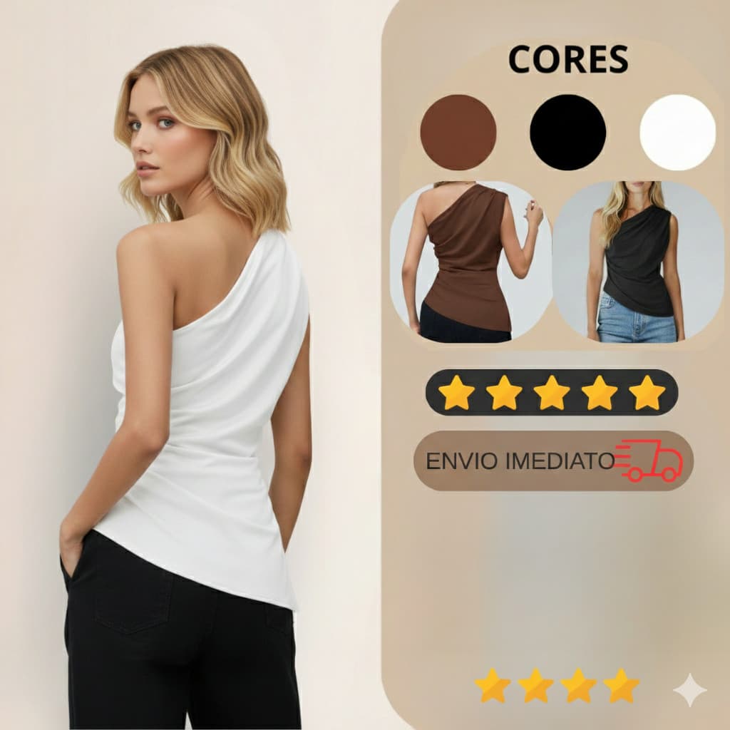 Blusa Feminina Elegante Mula Manca Ombro Único Com Franzido Assimétrica Casual