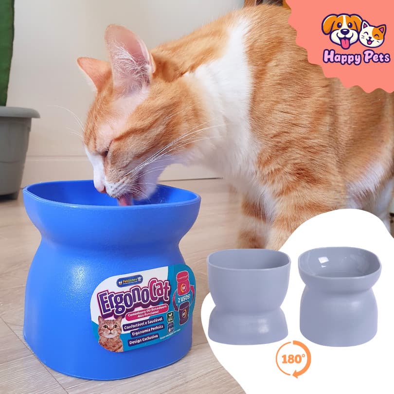 Comedouro Alto E Raso Ou Bebedouro Elevado Da Pet Games Ergonocat Para Gato Resistente Saudável