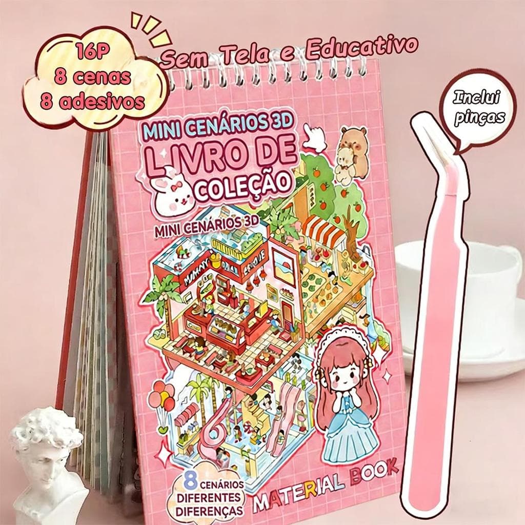 📚Livro De Adesivos Fofo✨8 Modelos Capa Dura PET Com Pinça 8 Cenas 16P Educativo Presente Infantil Volta Às Aulas