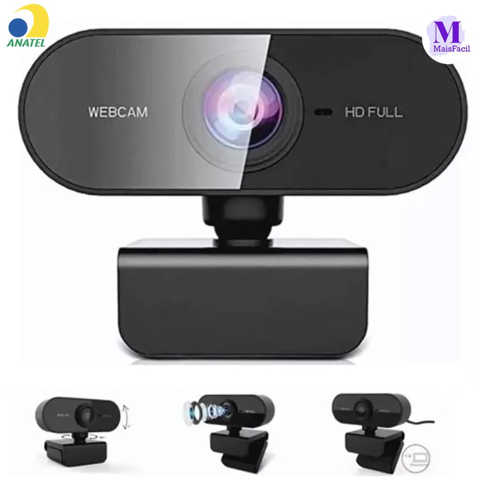 Câmera Webcam Full HD 1080p Microfone Integrado Giratório 360° Regulagem Livre Ideal para PC Notebook e Home Office