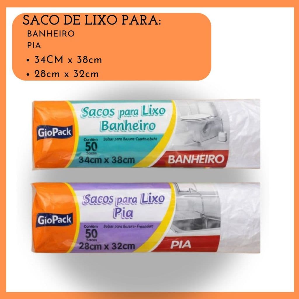 50 Sacos De Lixo Cor Branca Para Lixeiras Pequenas Pia Banheiro Cozinha 28x32cm e 34x38cm Reforçado Tipo Bobina Picotada
