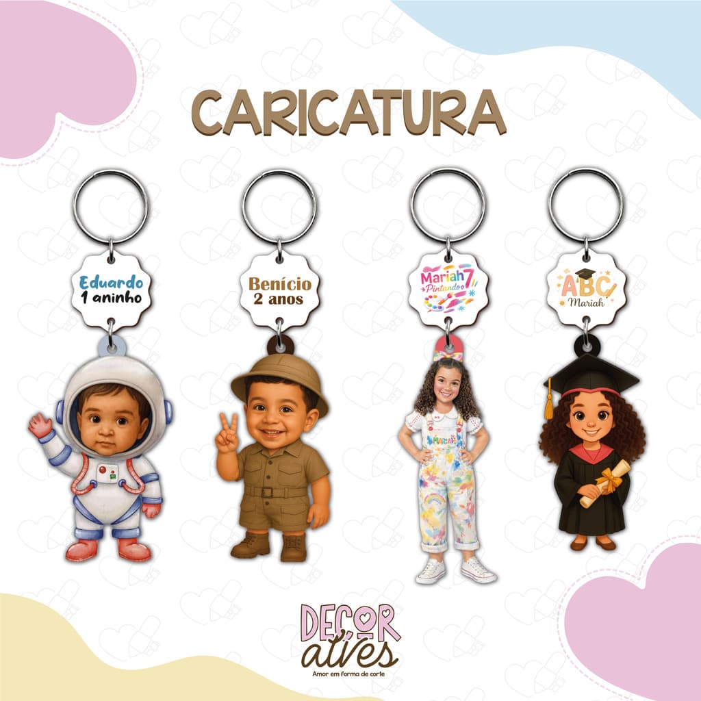 Caricatura / Mascote Personalizado / Logotipo - Chaveiro Personalizado MDF brilhoso Lembrancinha infantil