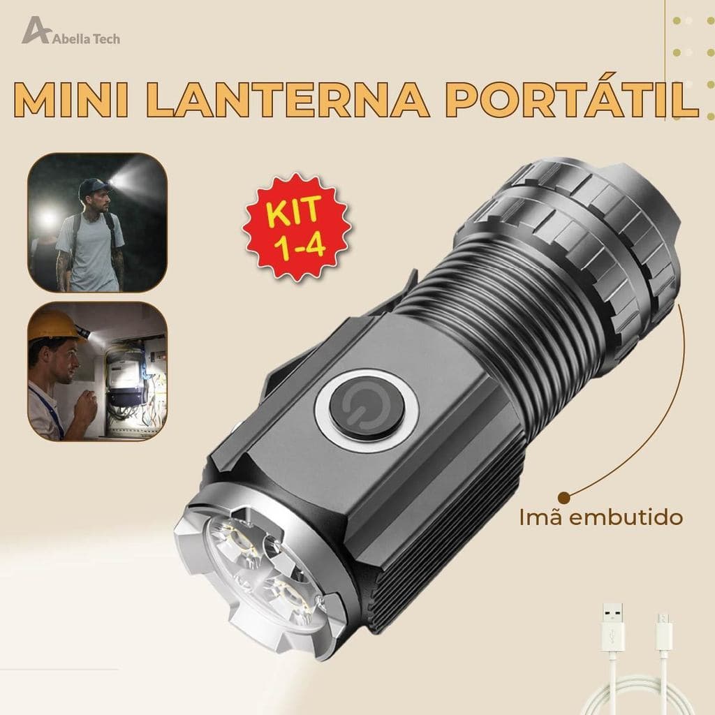 Mini Lanterna Portátil Led Imã embutido alta potência carregador USB Bivolt