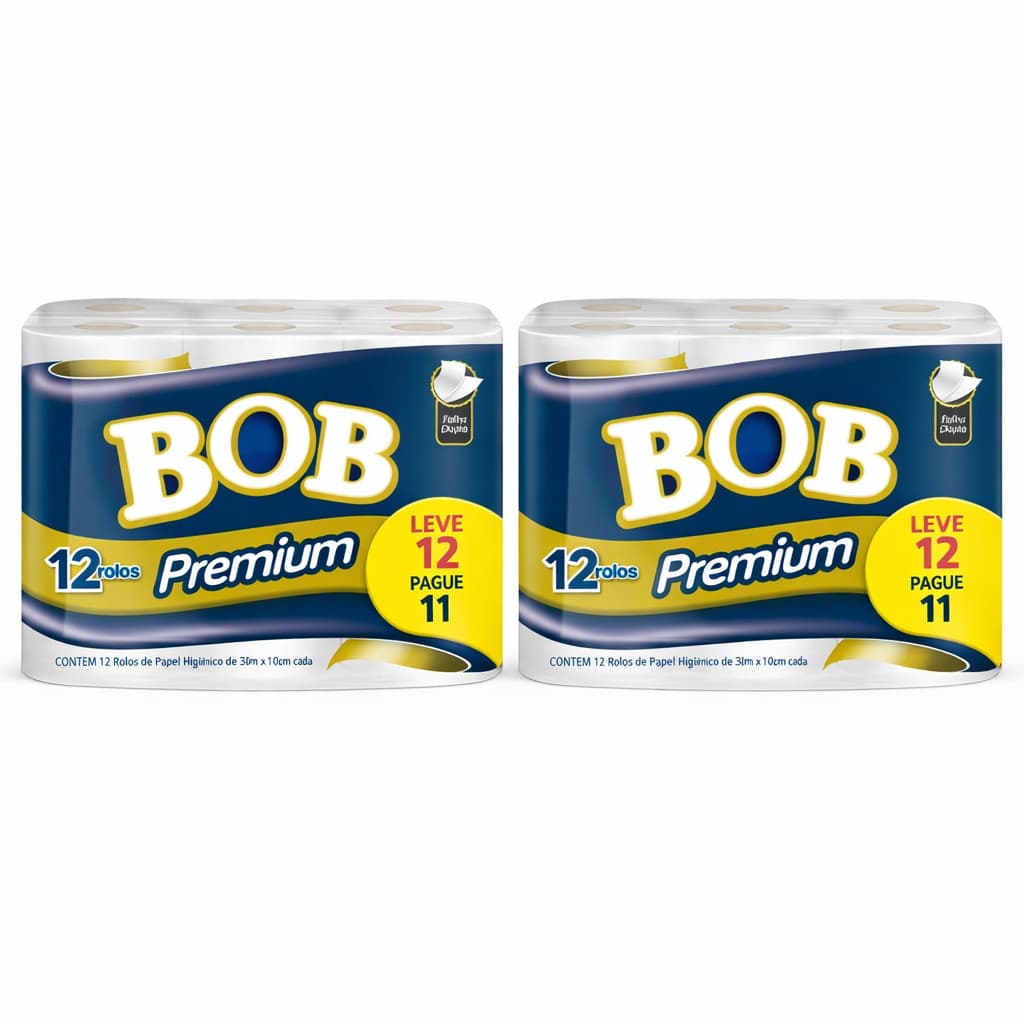 KIT C/ 2 PAPEL HIGIÊNICO FOLHA DUPLA BOB 30M 12 ROLOS