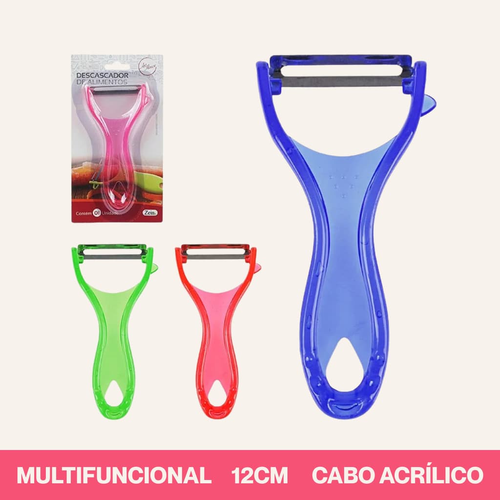 Descascador Legumes e Frutas Multifuncional Lâminas Inox Coloridos