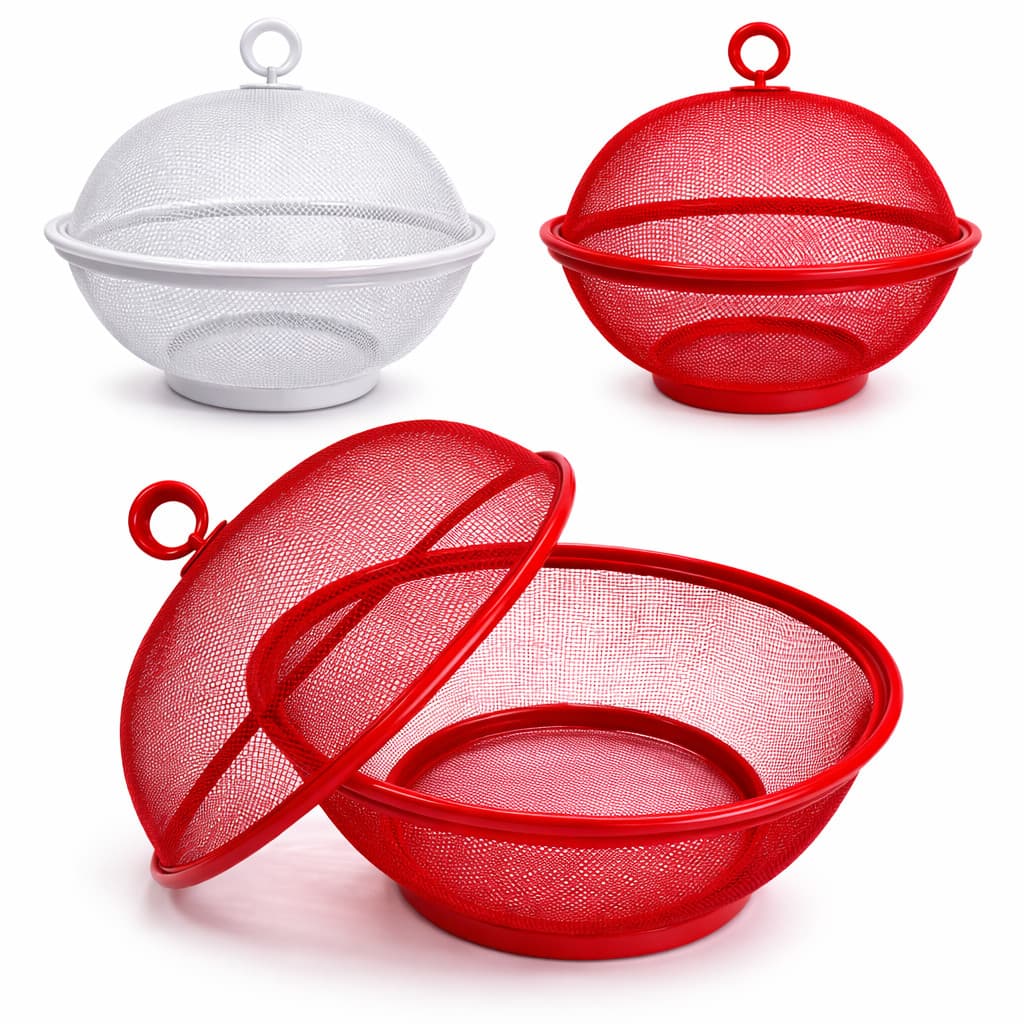 Fruteira Telada 26cm com Tampa Protetora Aço Ventilada Anti Moscas Insetos Cozinha Casa