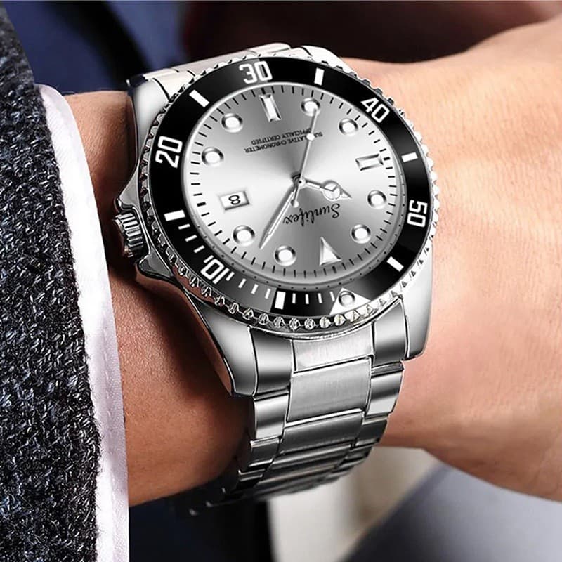 Relógio Masculino e Feminino 9001 Executivo Luxo Quartzo Inoxidavel