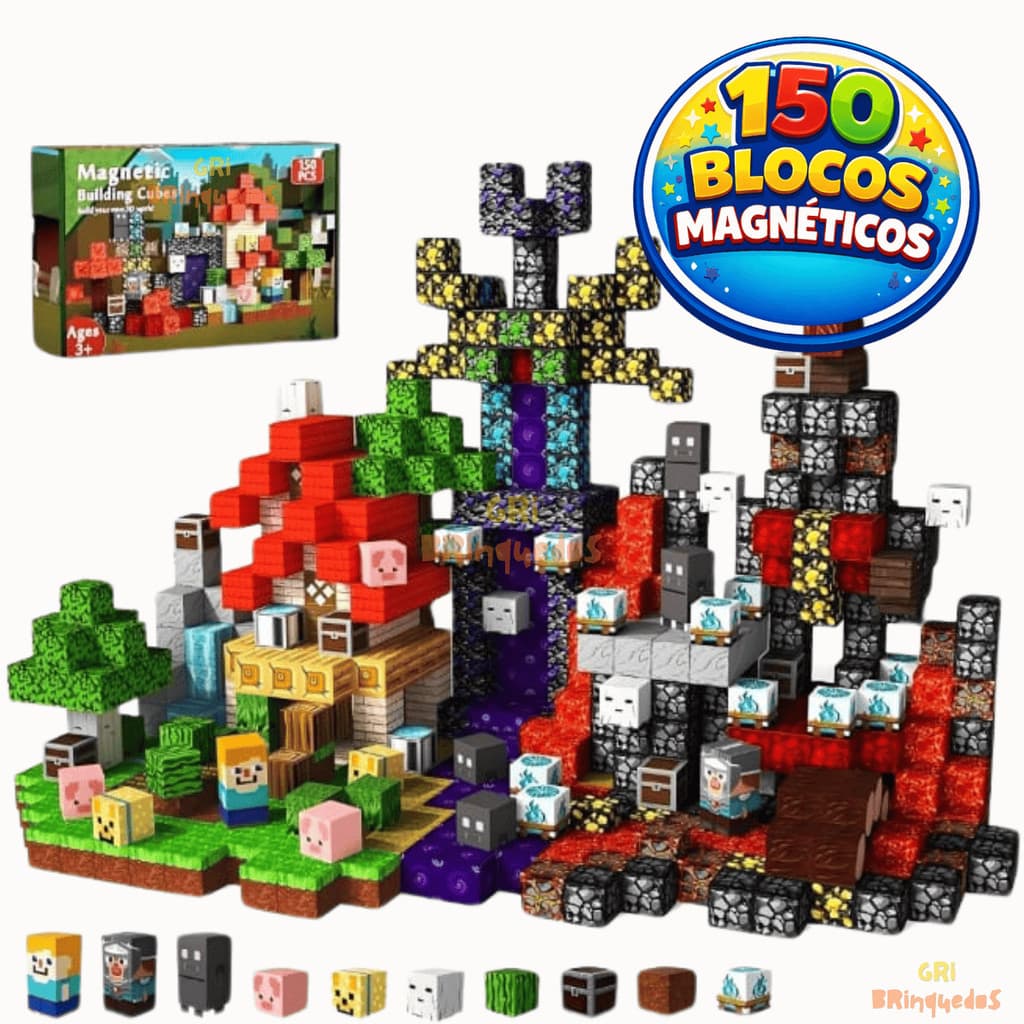 Kit Blocos Magnéticos 150 Peças Infantil Cenários Criativos Educativo