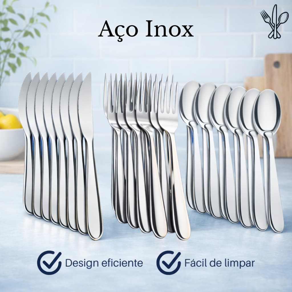 Jogo de Talheres 18/36/54/72 Peças Conjunto Kit Garfo Faca e Colher Prime Cozinha Aço Inox Premium