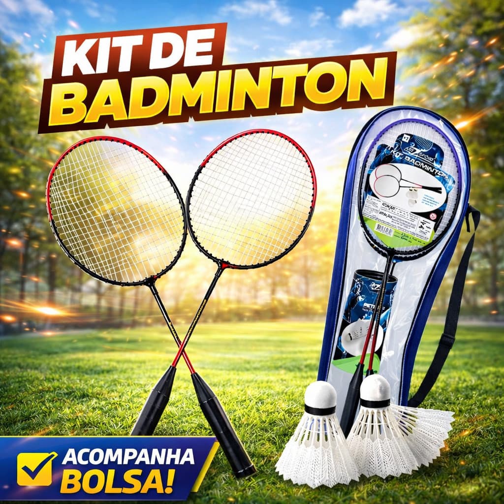 Kit Badminton Esporte 2 Raquetes 3 Petecas Bolsa de Transporte Completo Original Lazer Divertido