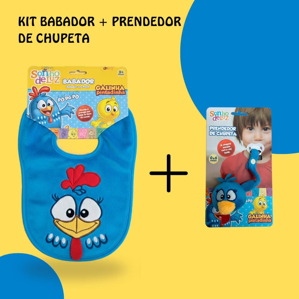 Kit Com 1 Babador + 1 Prendedor De Chupeta Personalizado Galinha Pintadinha 183