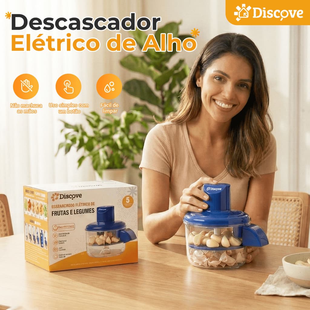 Descascador Elétrico Automático Portátil para Alho Frutas Tomate e Legumes de Cozinha