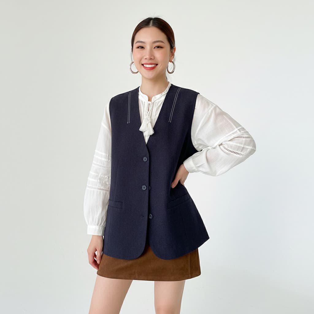 Beverlay Off Days Old Money Commuter Retro Linha Aberta Bordado Design Sensação Com Decote Em V Solto Em Camadas Terno C