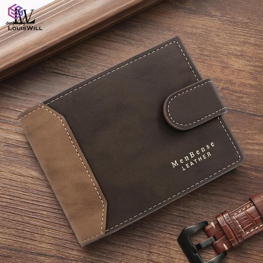 Carteira Curta Masculina PU Fosca-Bolsa De Viagem De Negócios Tripla Com Compartimentos Para Vários Cartões