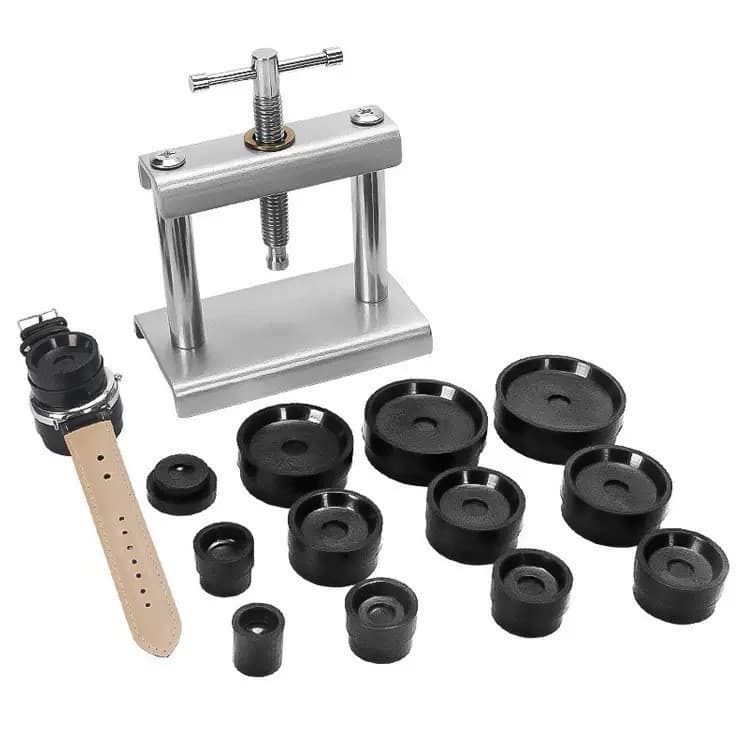 Kit de prensagem de relógio, parte traseira da caixa, fecho com 12 matrizes, ferramentas para reparo de relógios