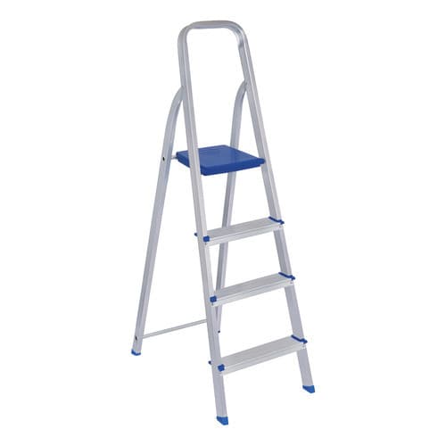 Escada Alumínio 4 Degraus Azul - MOR - Multiuso, Leve, Dobrável, Anti-derrapante, Segura