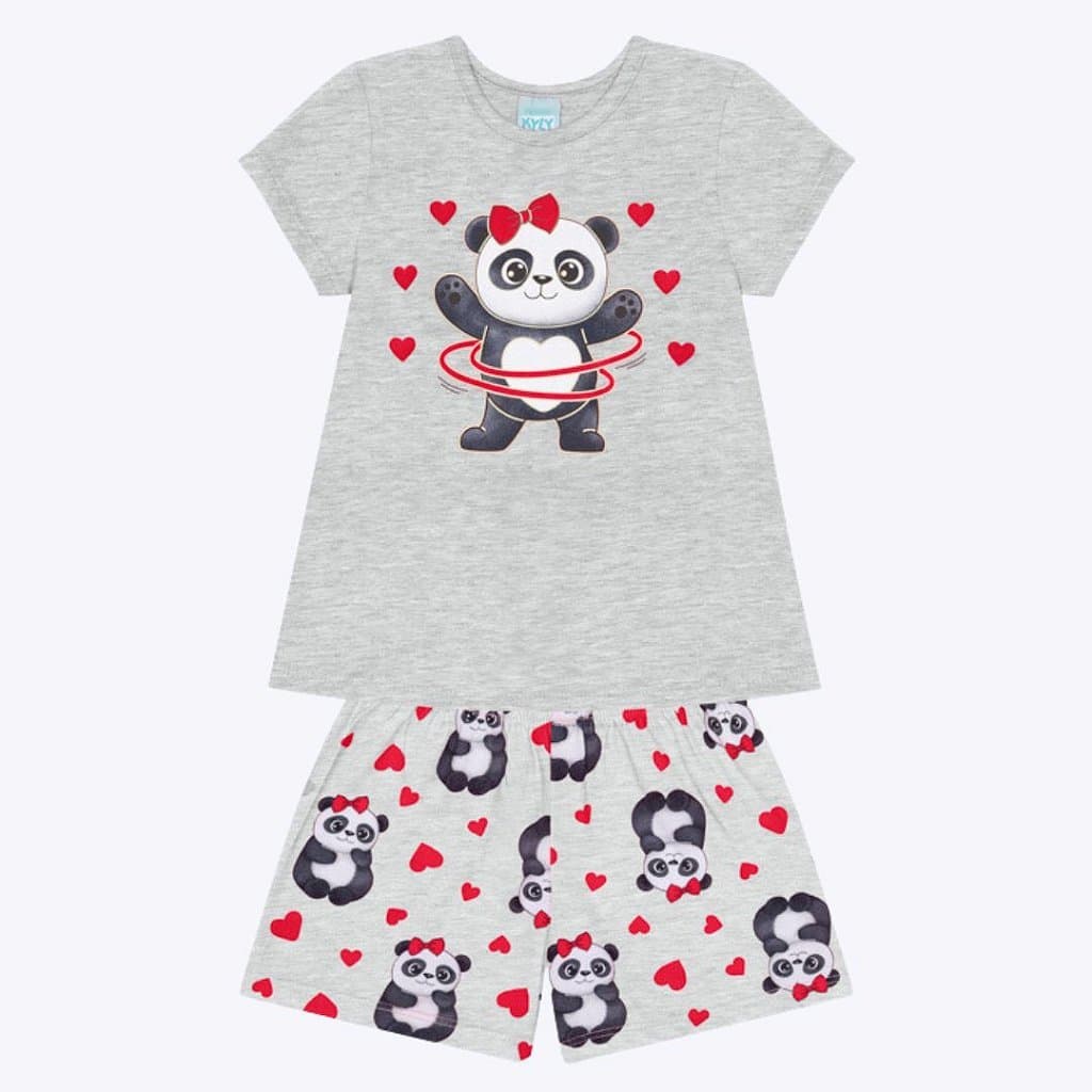 Pijama Ursinha Panda Brilha no Escuro Infantil Feminino Kyly 1000439