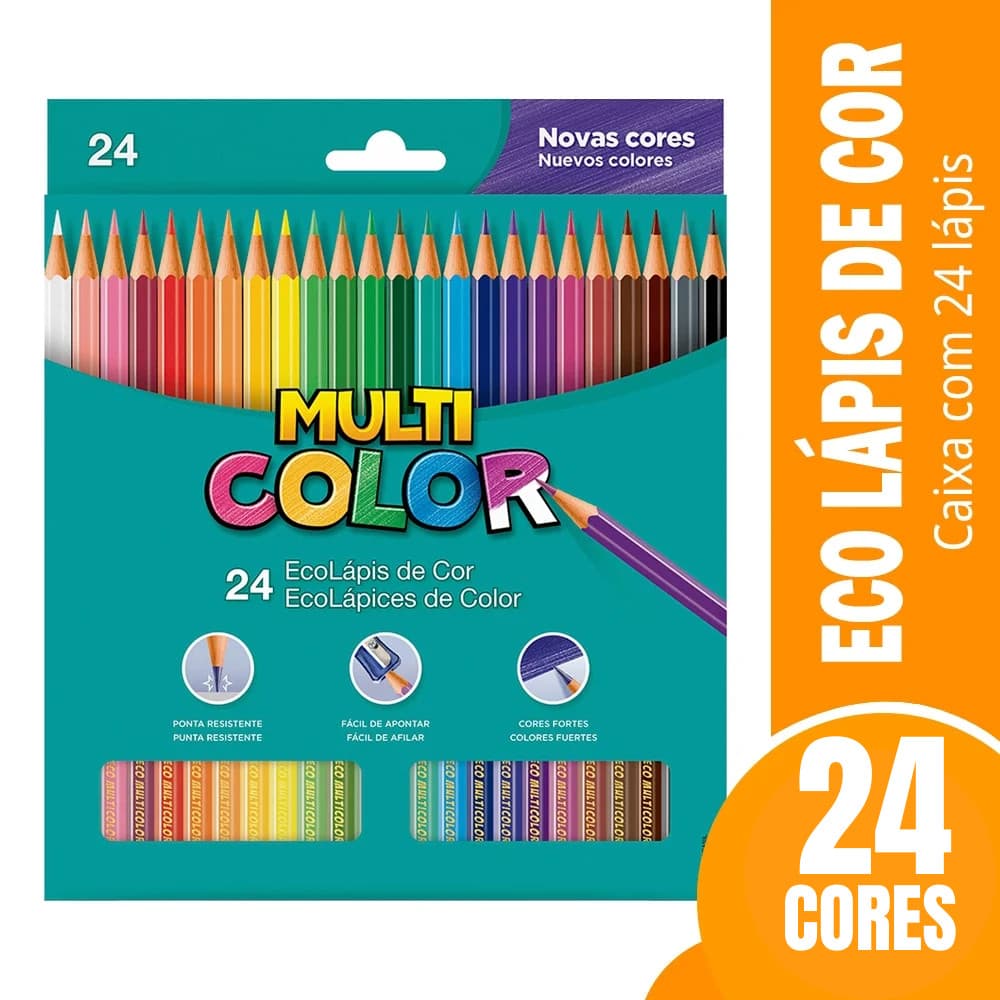 Lápis De Cor Escolar 24 Cores Super Multicolor 