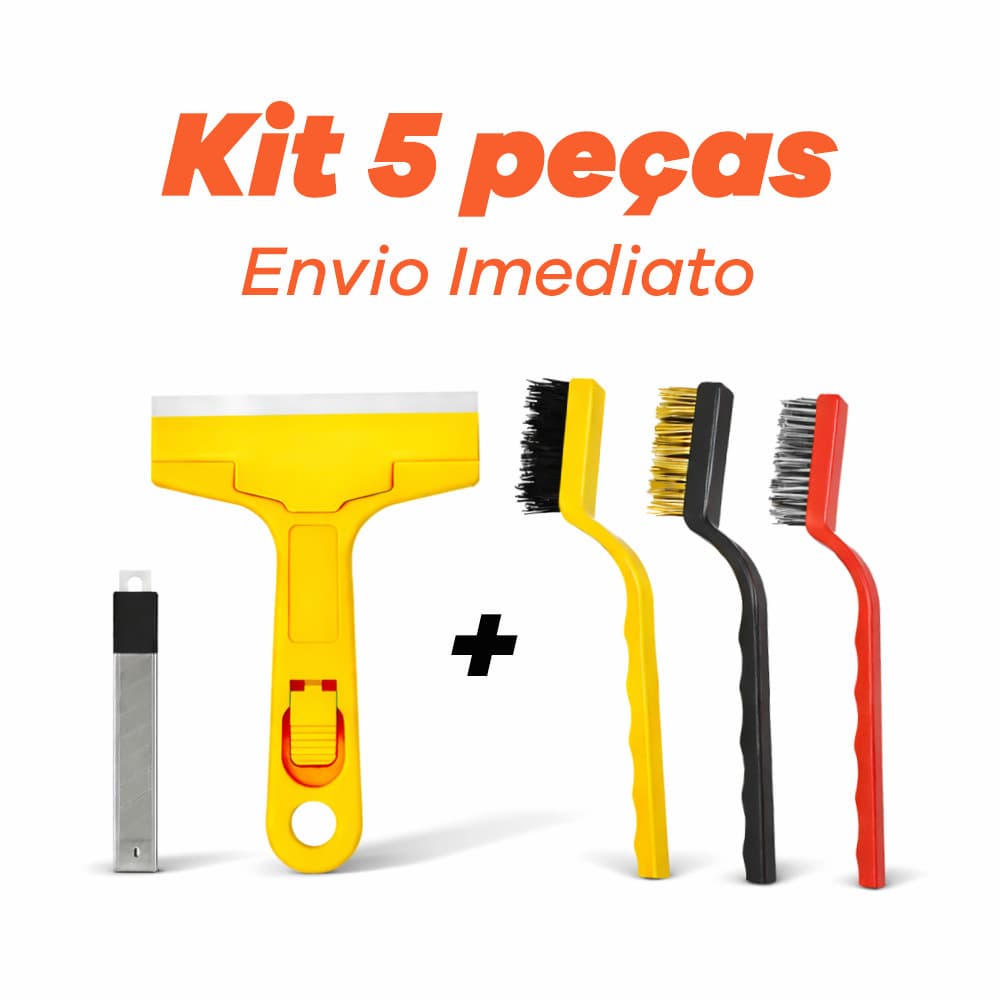 Combo 5 Itens 3 Escova Aço Para Limpeza Forno Grelha Fogão Aço Latão Nylon + Raspador Limpa Box Piso Vidro + 3 Lâminas