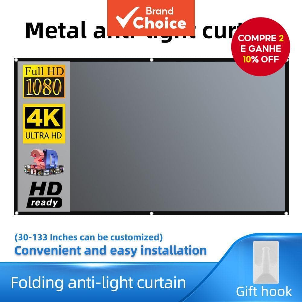  Tela de Projetor SALANGE 60/72/84/100/120/130 16:9 Tecido Refletivo de Cortina Anti-Luz Metálica Para YG300 XGIMI H3