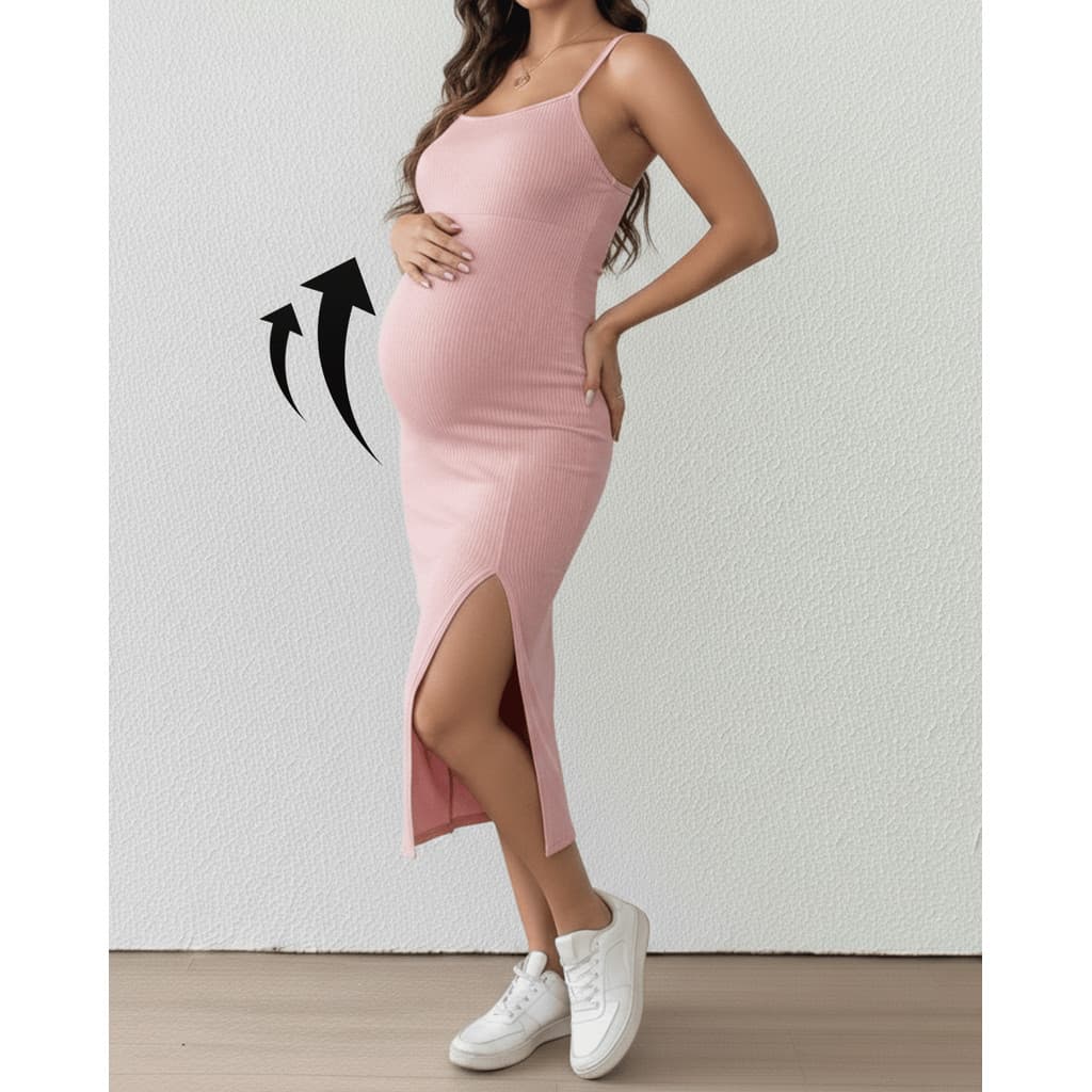 Vestido Gestante Longo Canelado Maternidade Casual Leve Amamentação Social Gestação