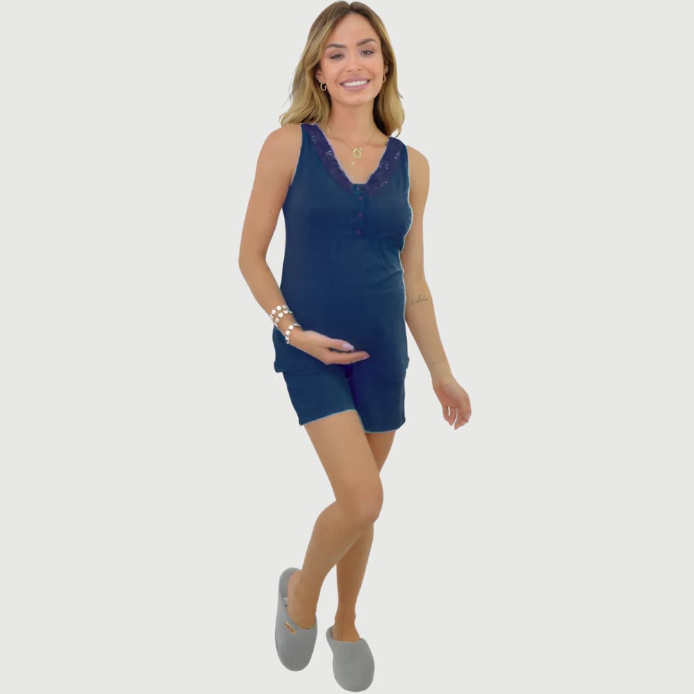 Pijama Gestante Sem Mangas Curto Luana Short