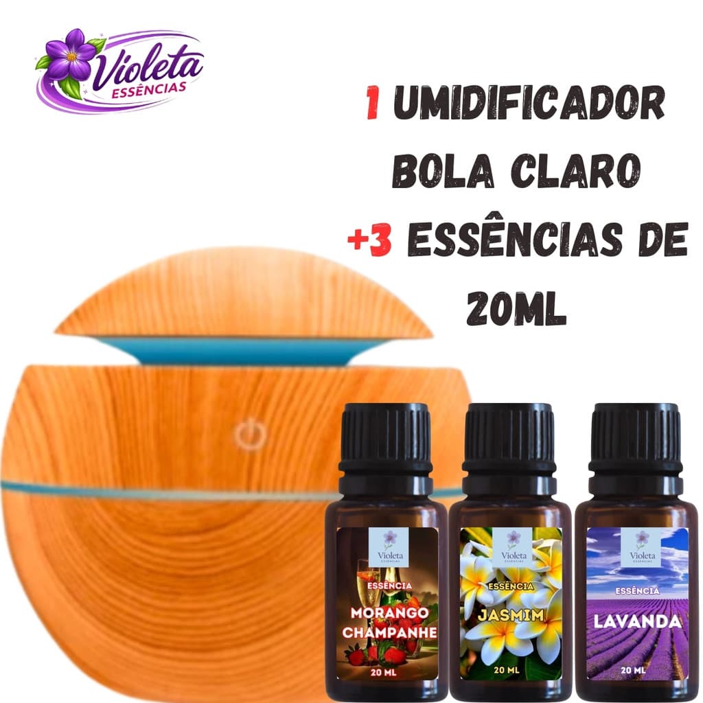 Umidificador Bola Aromatizador Ultrassônico Madeira Com Led Colorido+3 essencias|mais vendido