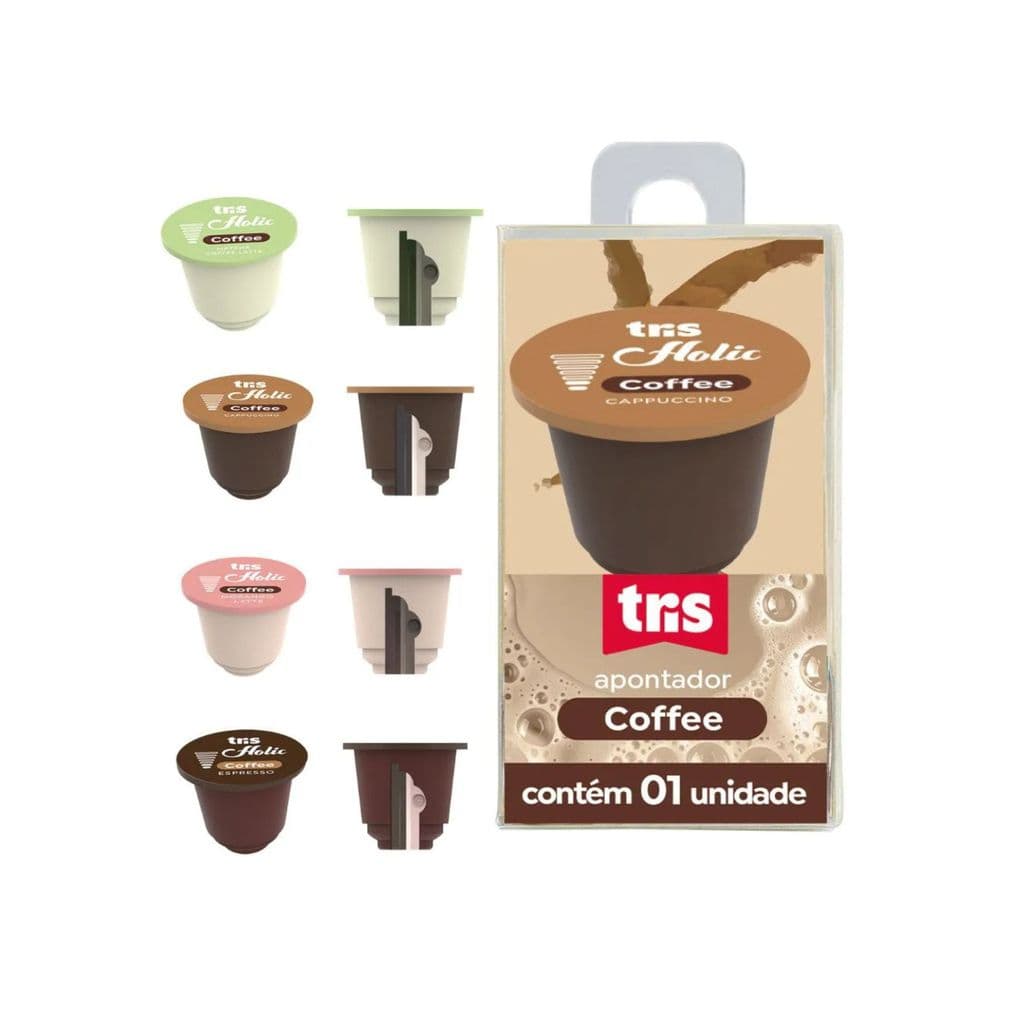 Apontador formato cápsula de café linha coffe Tris papelaria material escolar escola escritório