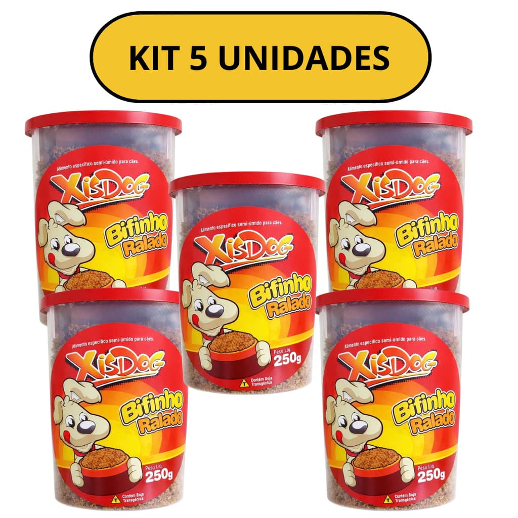 PETISCO CAO BIFINHO RALADO POTE  XISDOG 250G - KIT 5