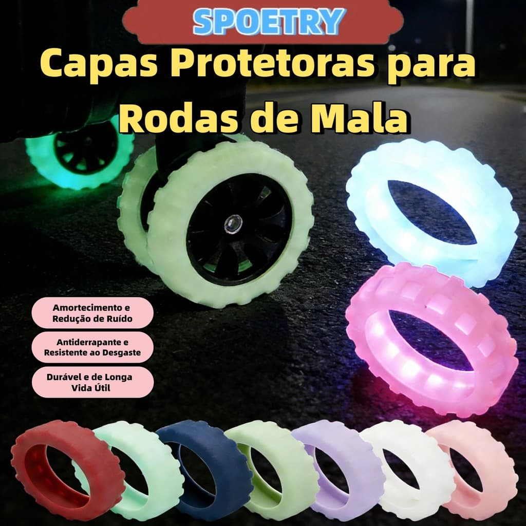 Kit 8 Capas de Silicone para Rodas de Mala  Efeito Glow Redução de Ruído e Proteção Durável