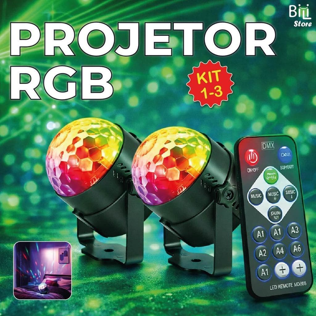 Globo de Luz Led RGB Com Efeito com Controle Remoto e Modos de Luzes Projetor de Luz