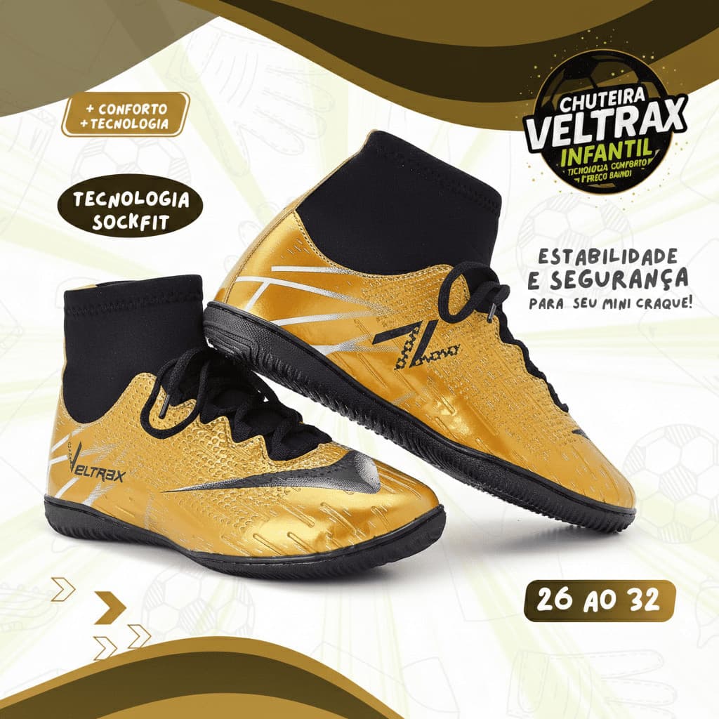 Chuteira Infantil Futsal 26 ao 33 Costura Reforçada Direto da Fábrica - Envio Imediato