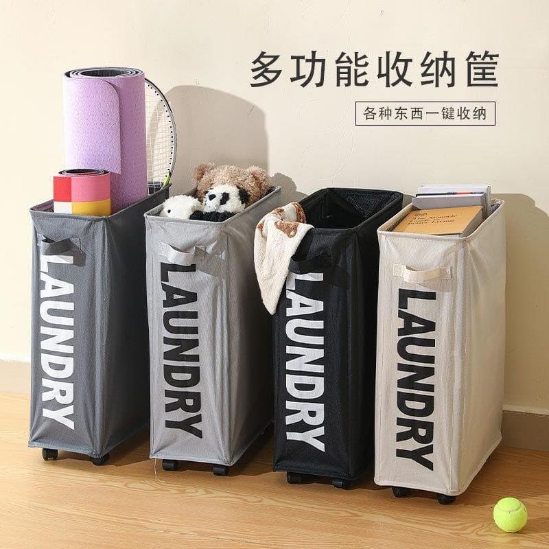 Cesto De Roupa Suja Fino Com Rodas Universais Canto Dobrável Em Tecido Oxford Organizador De Roupas Sujas