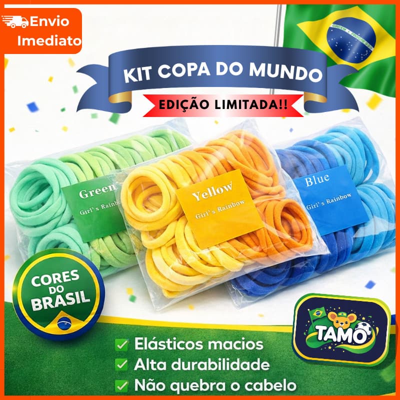Copa 100/150 Xuxinhas Verde Amarelo Azul Cores Brasil – Elástico de Cabelo
