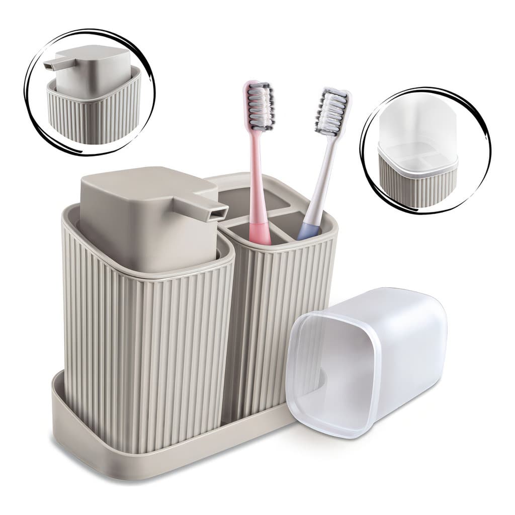 Kit Banheiro 2 Peça Porta Escova E Saboneteira Liquido Cinza