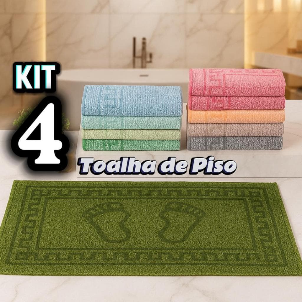 Kit 4 Toalha de Piso Tapete para Banheiro Luxo Media 45x70cm Alta Absorção