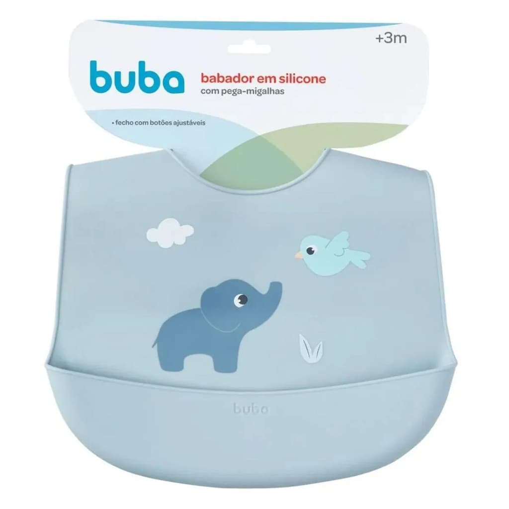 Babador de Silicone Buba Com Pega Migalhas Cloudy Elefante