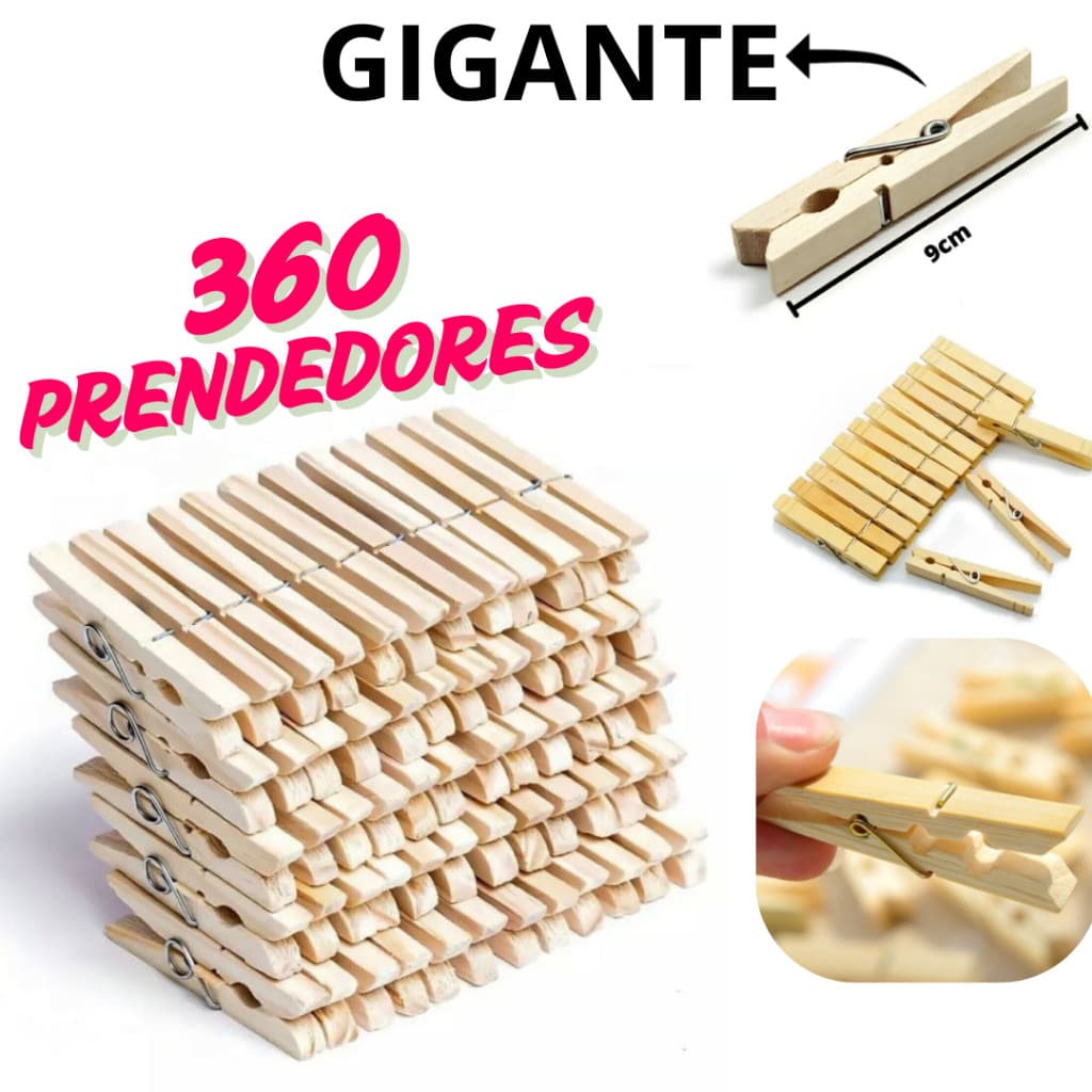 KIT Pregador de Madeira GIGANTE – Mega Reforçados – 60/120/180/360 Un – Envio FULL