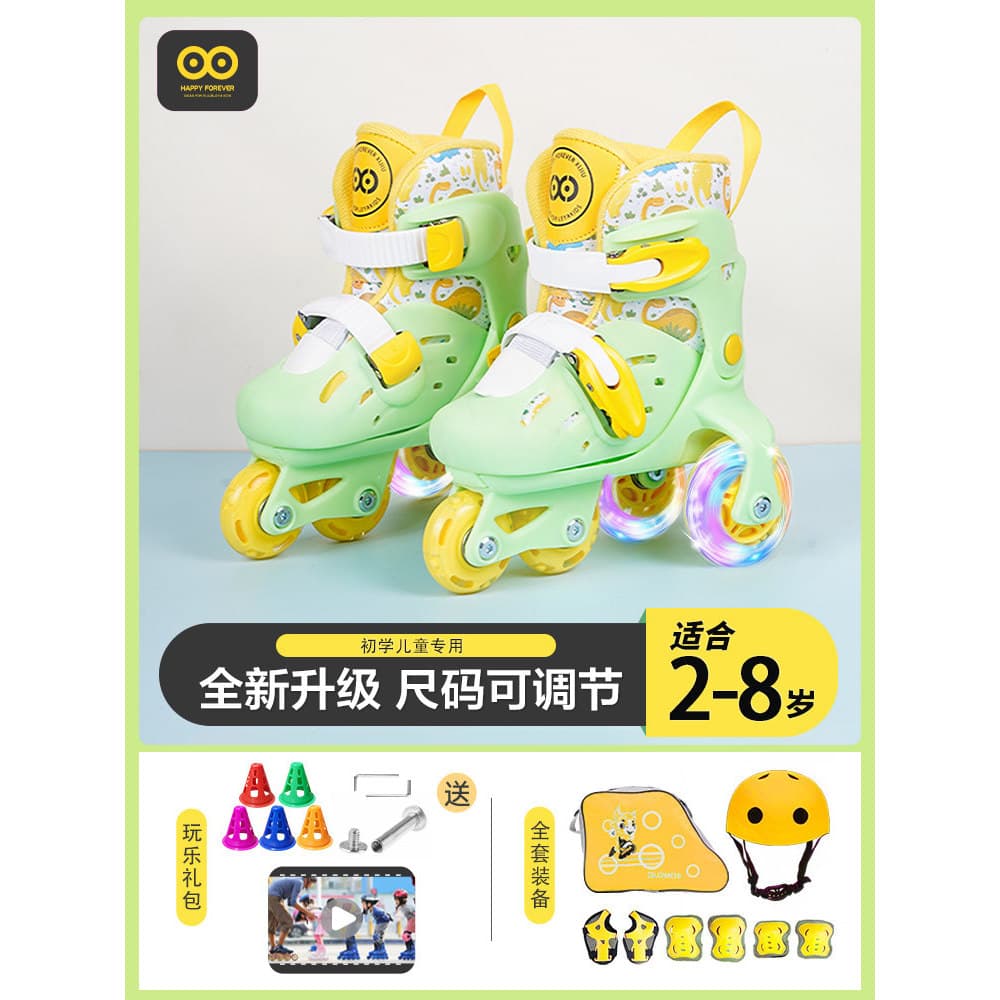 Patins Autênticos para Crianças, Conjunto Completo de Duas Fileiras para Iniciantes de 2 a 8 Anos, Meninos e Meninas, Pa