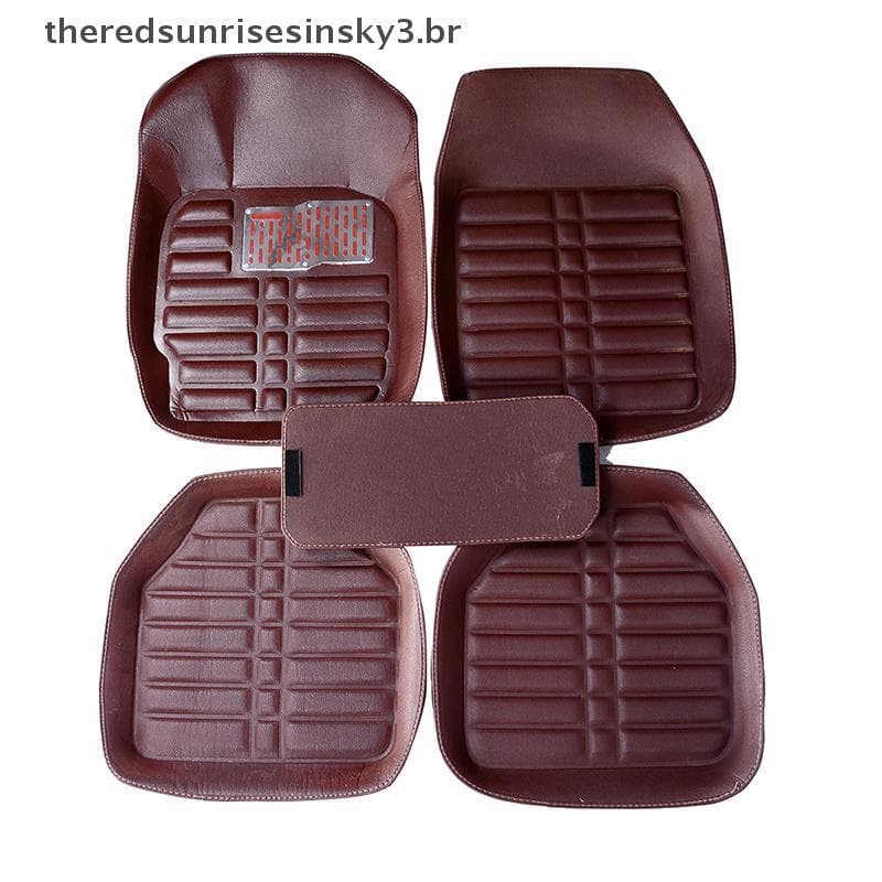 TSBR 5 Pçs/set universal Cor Café Tapetes De Carro auto Forro Tapete De Couro .