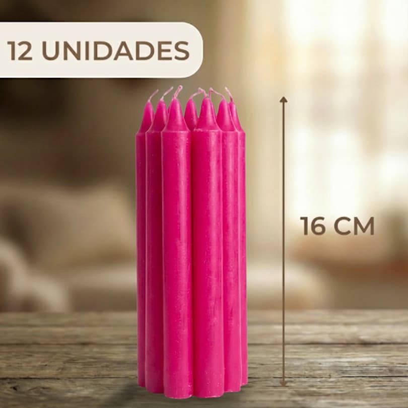 Velas Palito Rosas 12 unidades de 16x1,5cm 28g | Atacado e Revenda | Decoração, Religião