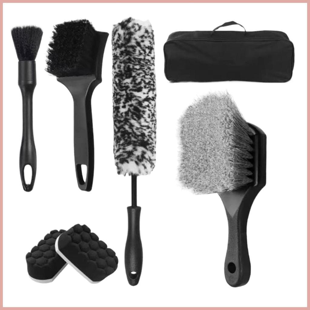 Kit De Escova De Roda Saco De Transporte Incluído Limpeza De Veículo À Prova De Riscos Para Casa Garagem Estacionamento 