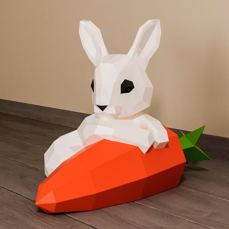 MOMO Modelo de papel tridimensional Coelho Abraço Cenoura Animal fofo Origami Modelo de papel 3D Layout de cena de palco