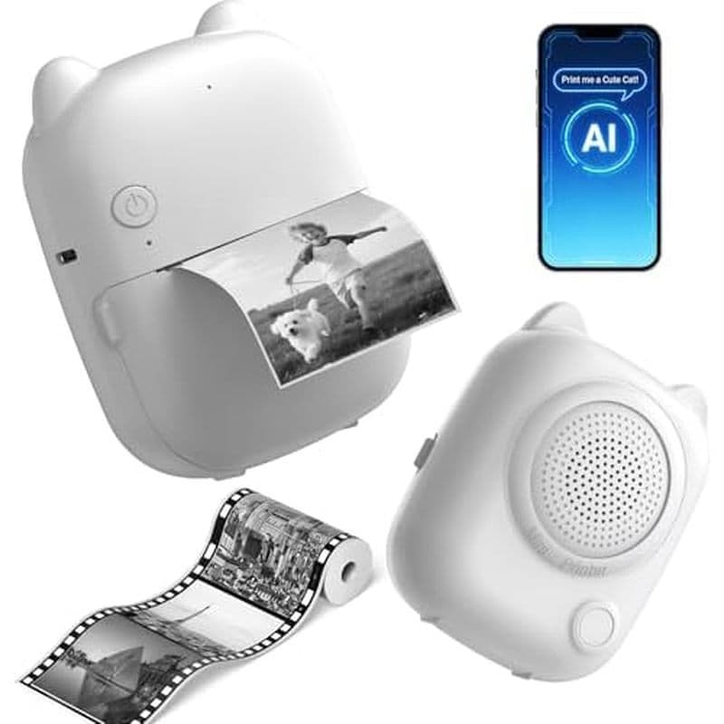 Impressora RayCue Printy AI Mini com Controle por Voz, Impressora de Adesivos AI Segura para Crianças com Proteção de Pr