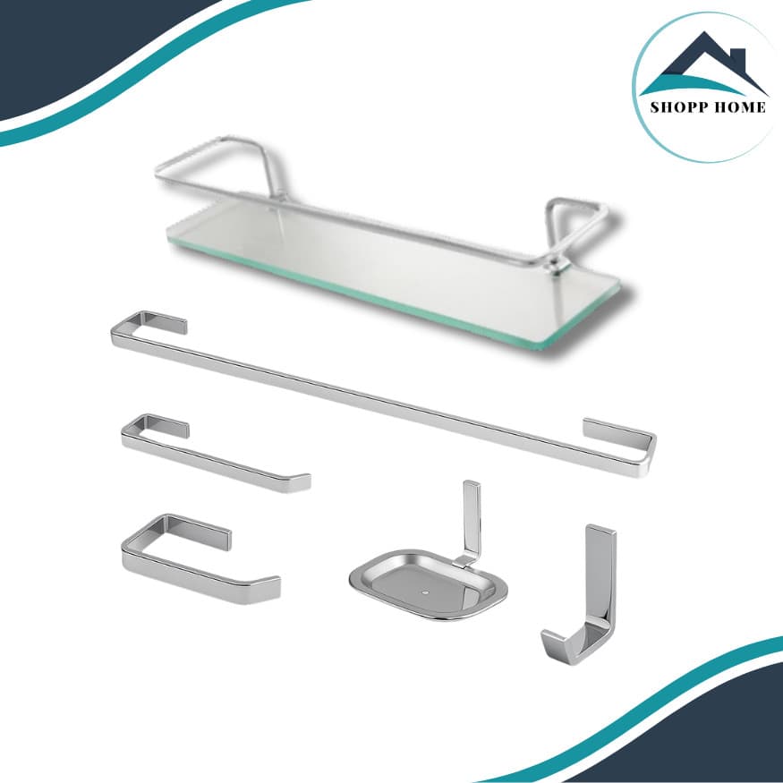 Kit Acessórios Para Banheiro Quadra em  Alumino + Porta Shampoo Reto