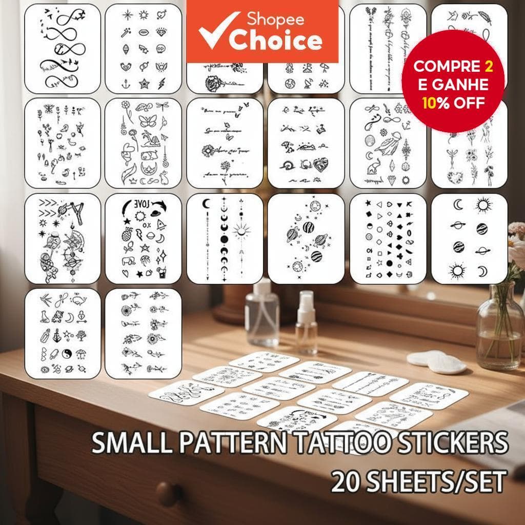  20pcs Tatuagens Temporárias Minimalistas Florais Clavícula à Prova d'Água