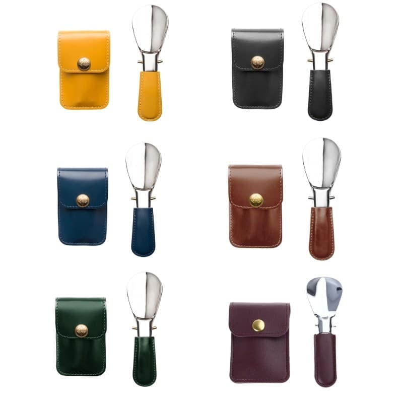 Calçadeira Aço Inoxidável Dobrável * Buzina Sapato Metal Portátil Punho Couro PU