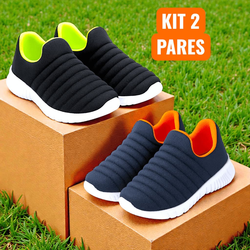 Tênis Infantil Menino Escolar - 1 Par ou 2 Pares Calce Facil Macio Antiderrapante Volta as Aulas