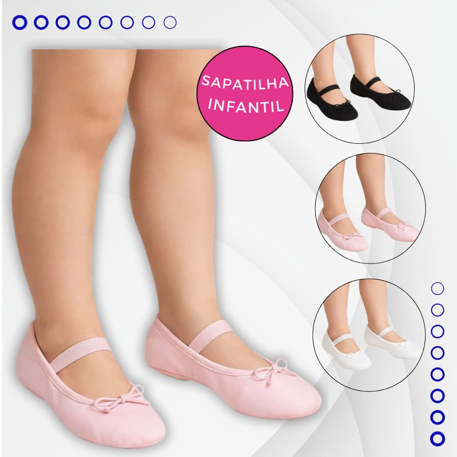 Sapatilha Sintética Para Ballet korino Meia Ponta Infantil - Cores Rosa Preto Branco